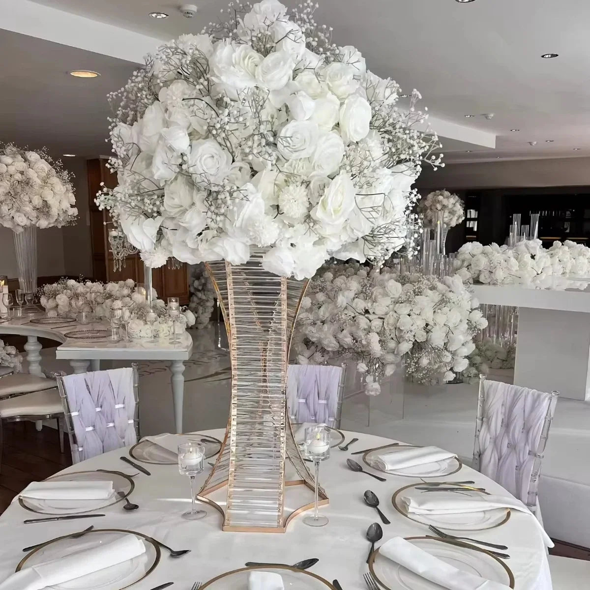 vase decoratif spirale transparent fleurs artificielle elegance evenement mariage deco table