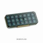 boîte rangement pilules voyage étanche noir vert bleu 14 compartiments moderne pratique