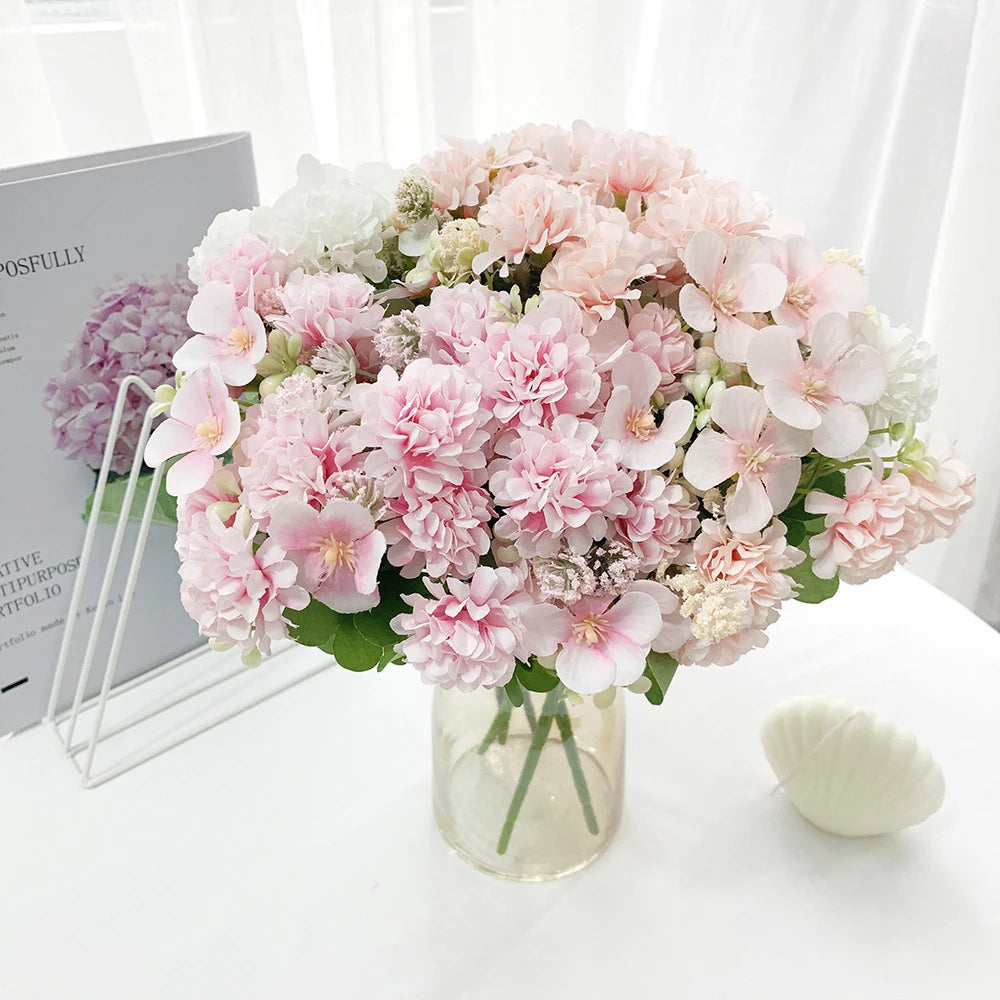 bouquets fleurs artificielles soie blanc rose jaune rouge intérieur mariage deco chambre