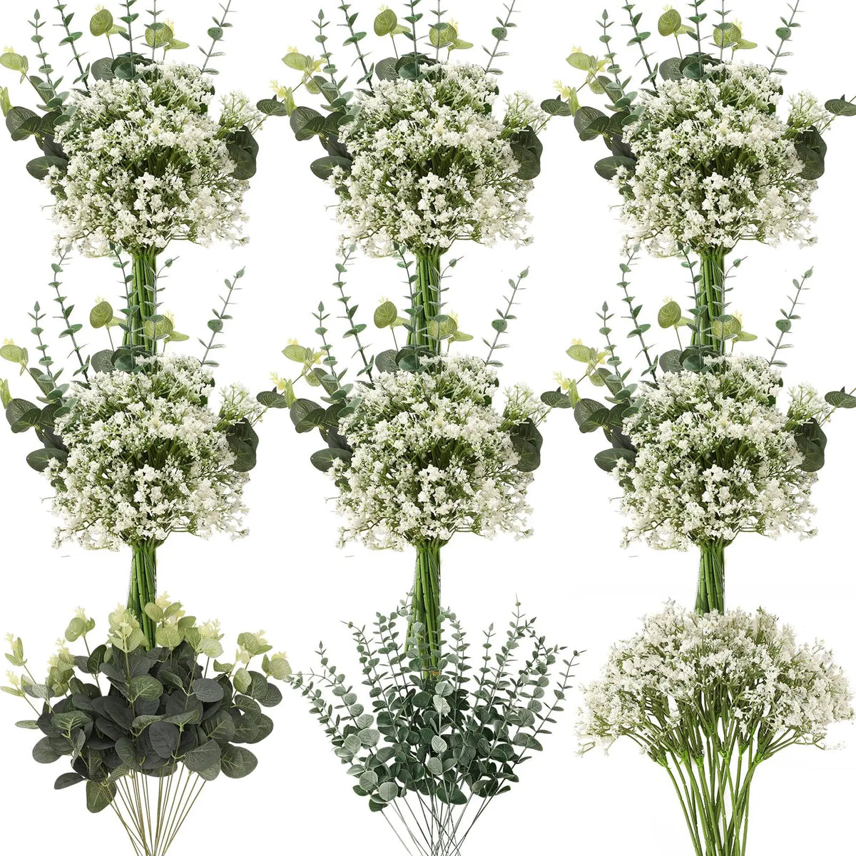 Bouquets artificiels blanc vert fleurs feuilles naturel minimaliste décoration intérieur mariage anniversaire