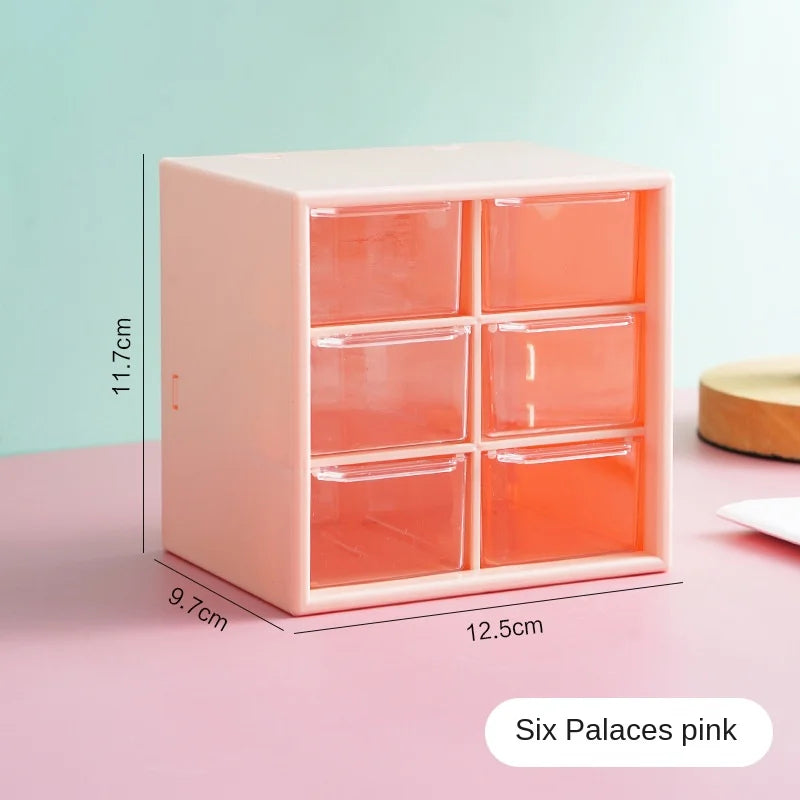 boîte rangement transparente moderne compartiments blanc rose tiroirs papeterie bijoux cosmétiques étudiants