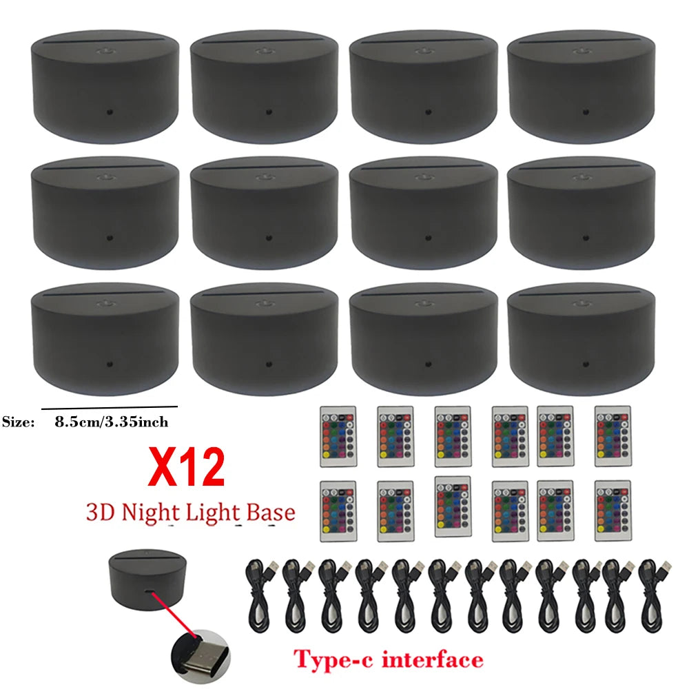 base lampe nuit 3d cracked noir moderne télécommande câble usb batteries aa led veilleuse