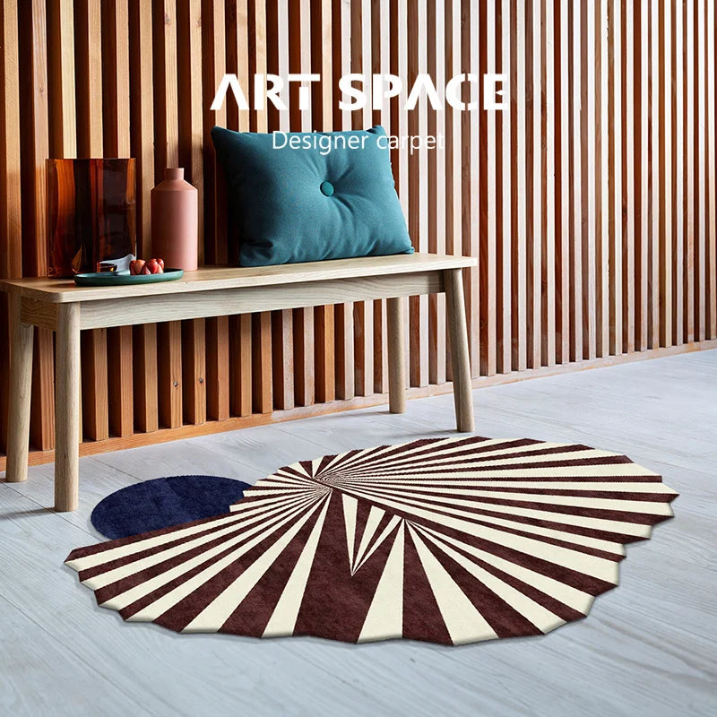 tapis noir blanc rayures concentriques anti dérapant moderne nordique salon chambre