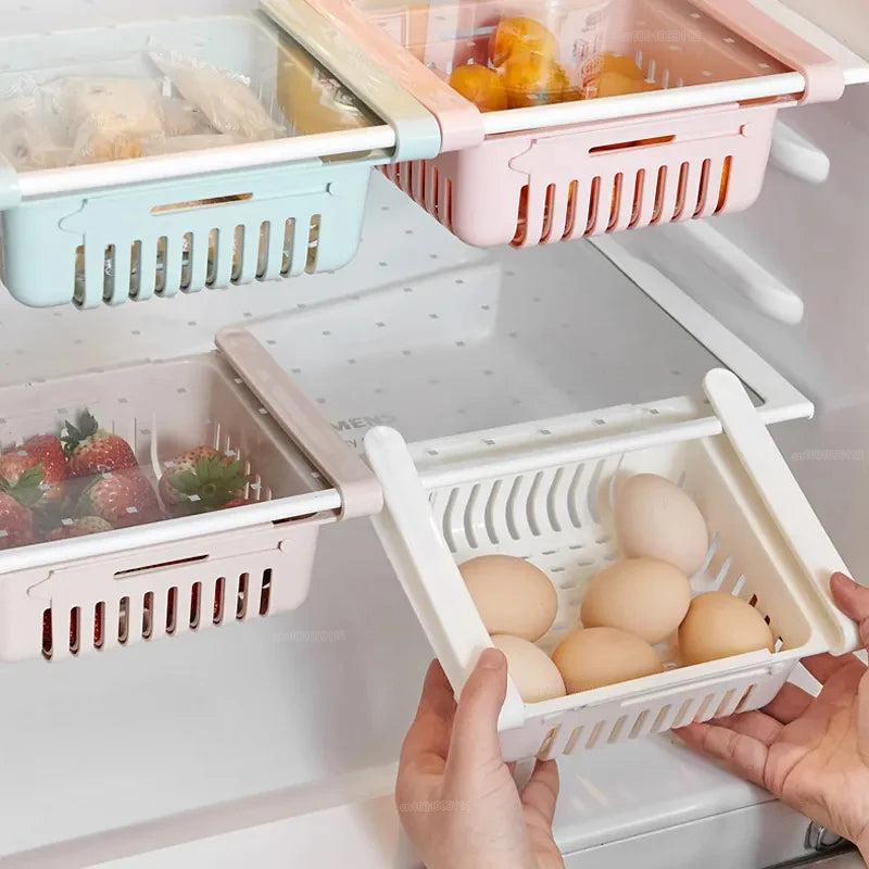 paniers rangement blanc rose bleu perforés modernes clips réfrigerateur storage rack adjustable cuisine