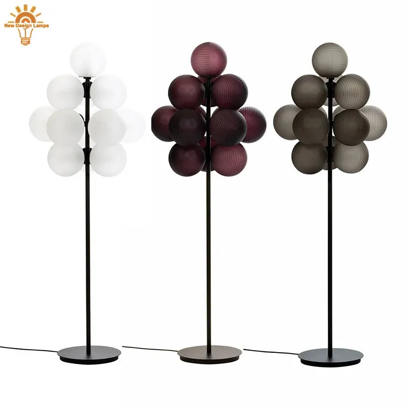 lampe sol led moderne blanc marron gris verre dépoli texture papier japonais interrupteur bouton
