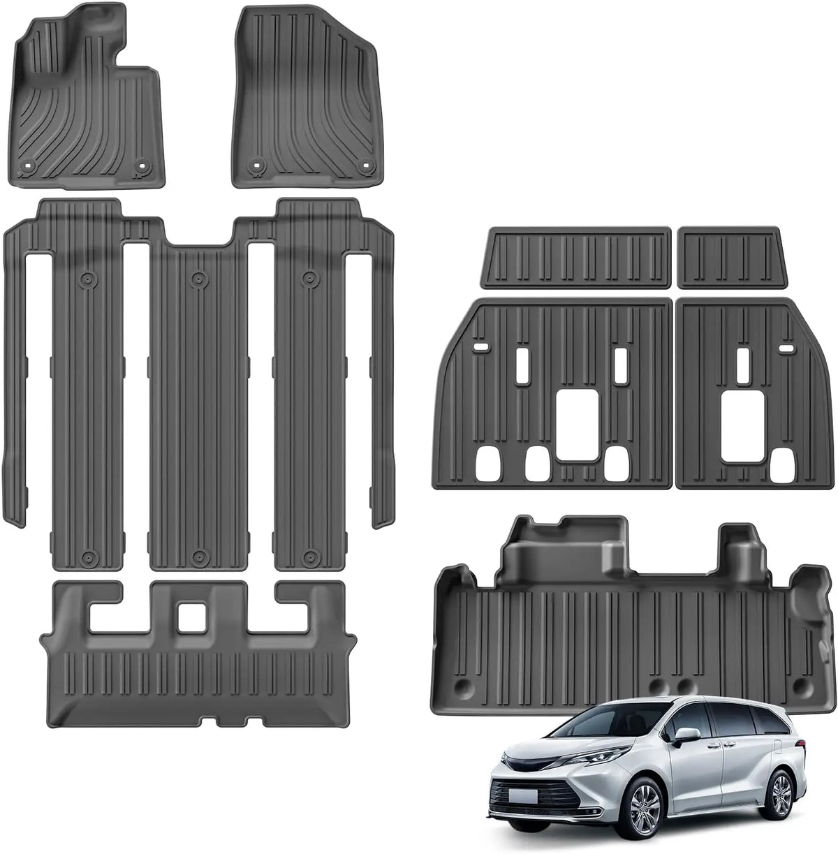 tapis sol voiture noir rayures horizontales moderne antislip waterproof ensemble coffre avantarrière