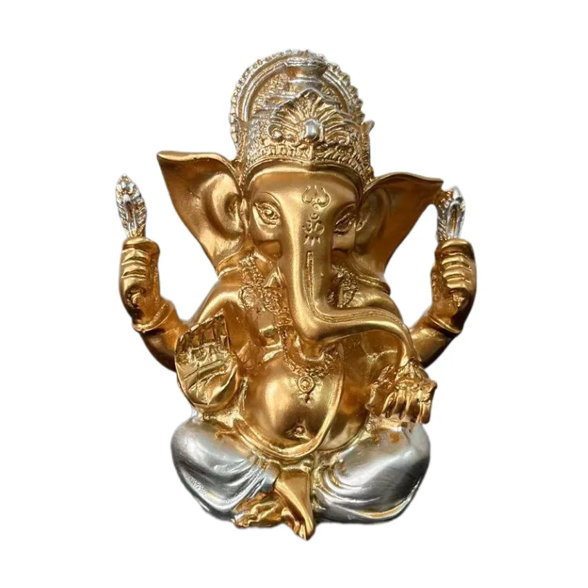 statue ganesha or argent résine détails complexes spirituel décoratif maison salon