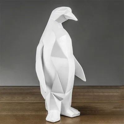 statue résine manchot géométrique blanche moderne décoration maison unique animal