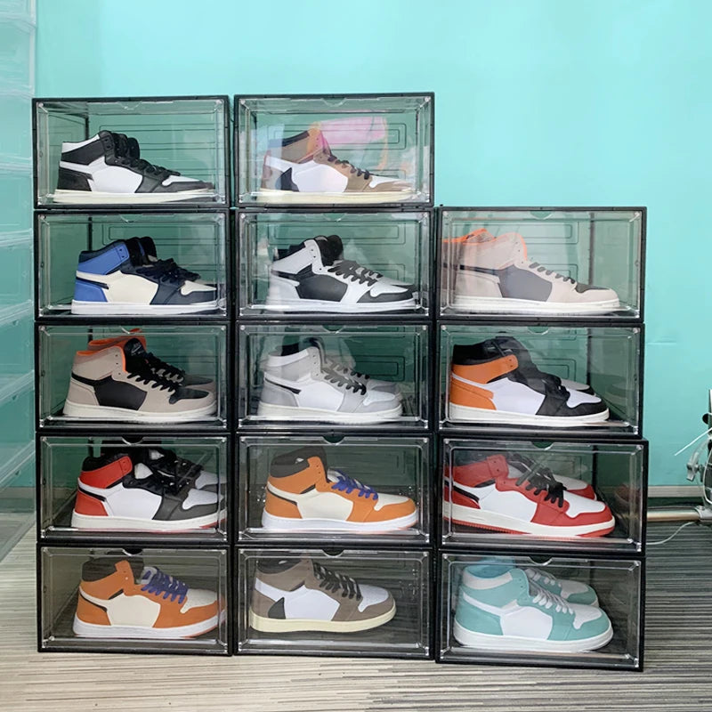 boîtes chaussures transparentes empilables moderne respectueuses environnement utilisation multiple