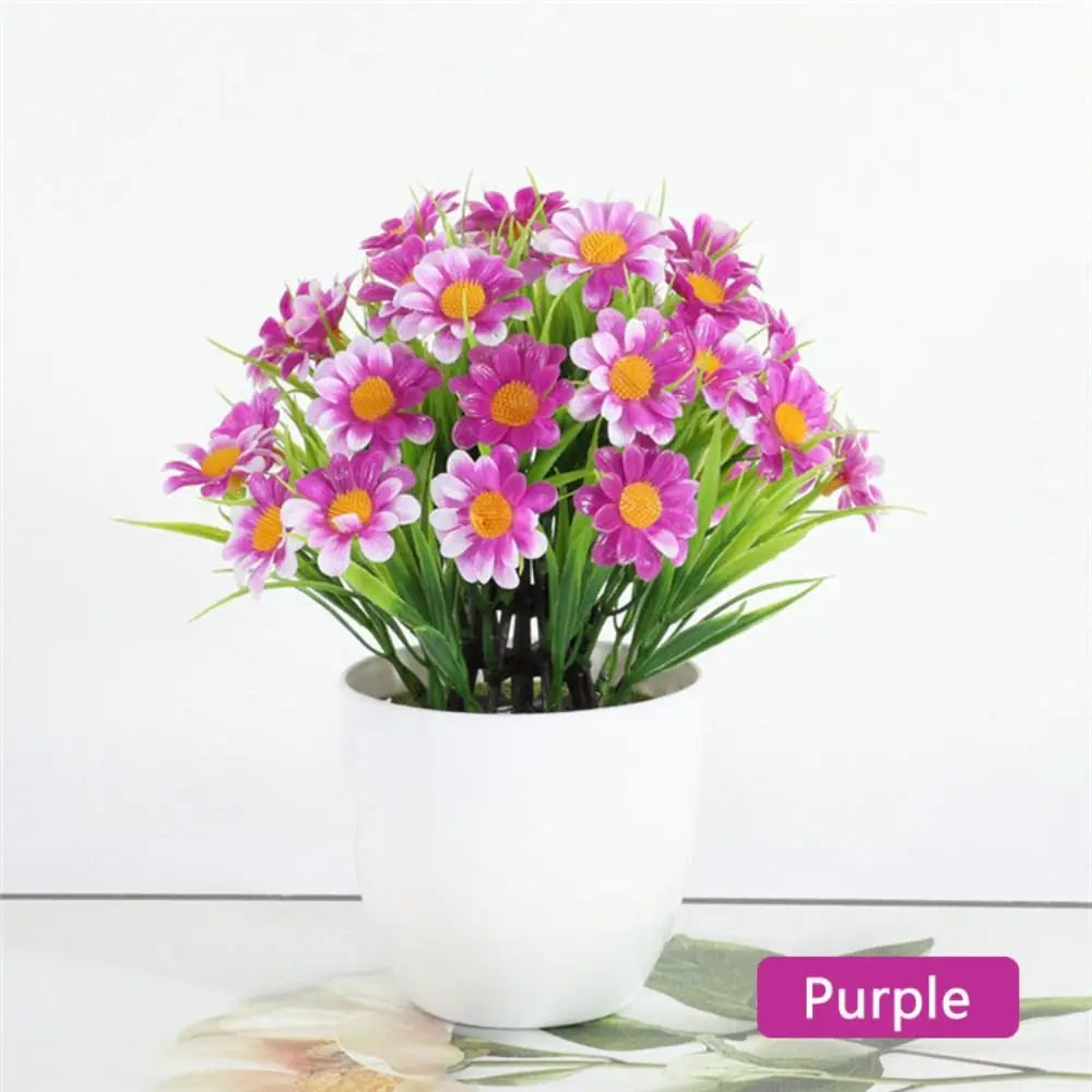 Décoration intérieure bouquet artificiel violet rouge rose jaune pot blanc moderne fête