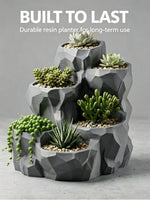 jardin moderne pot géométrique gris succulentes plusieurs compartiments plante verte minimaliste