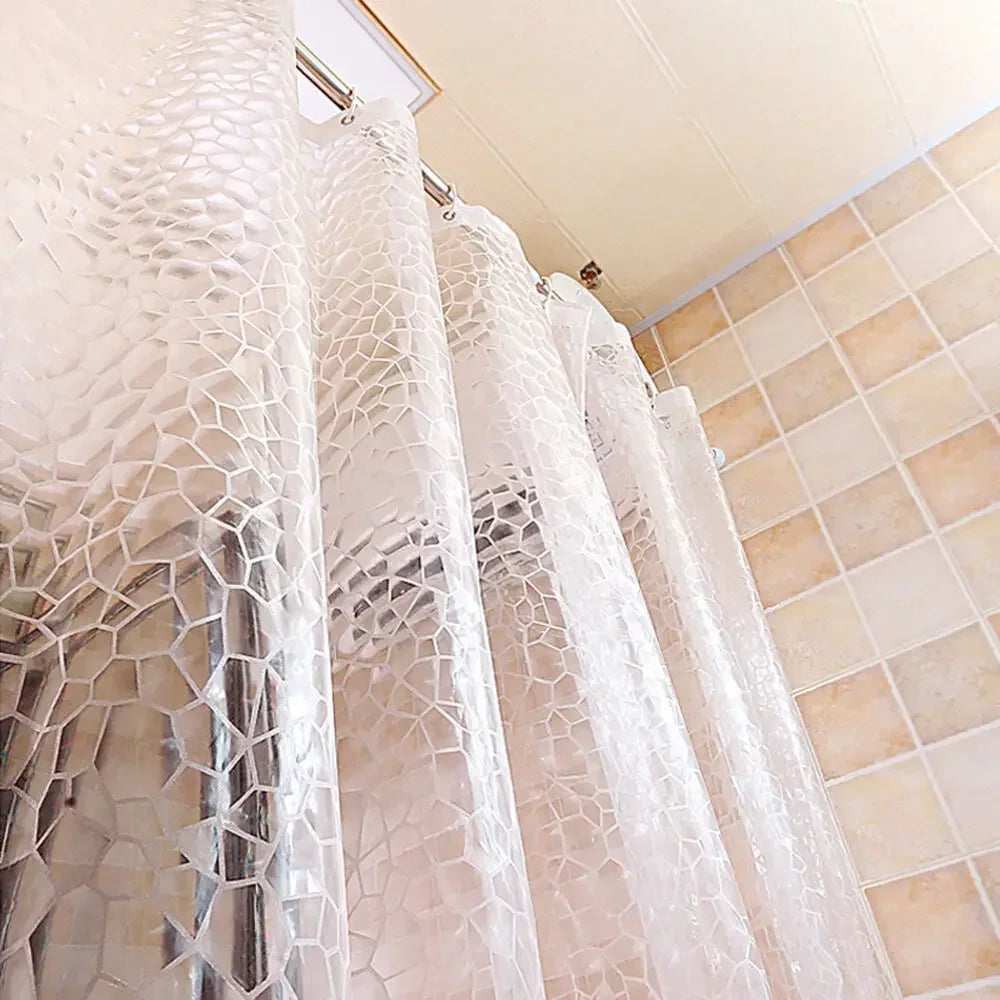 rideau douche blanc motif hexagonal relief moderne transparent métallique