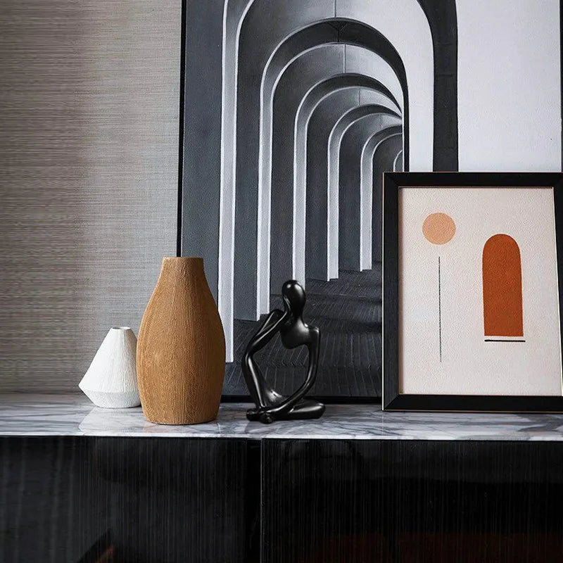 décoration intérieure moderne abstraite résine thinker statues noir doré argenté vases boisclair artworks