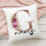 taie d'oreiller motif floral rose lettres initiales respectueux environnement moderne blanc
