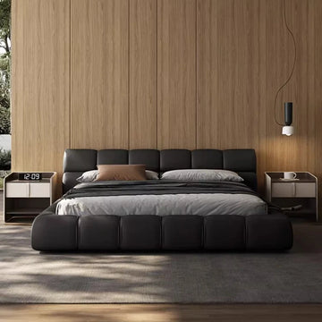 lit double moderne noir simili cuir cadre tête lit chambre coucher maison