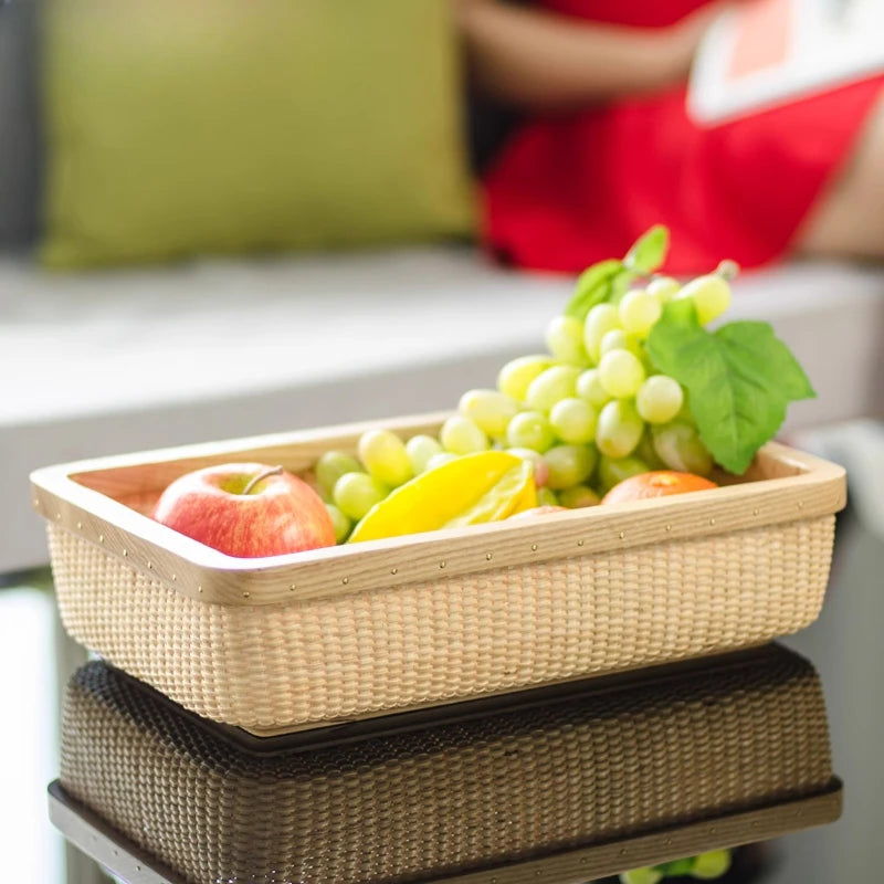 panier rotin tressé beige clair salon cuisine rangement naturel traditionnel respectueux environnement couvercle organisateur