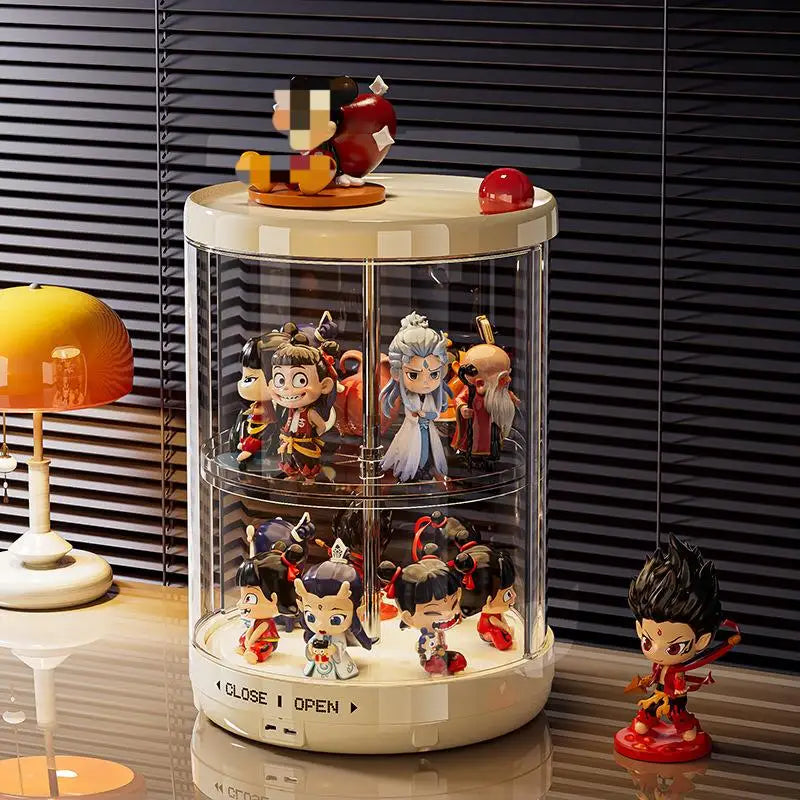 présentoir rotatif blanc figurines transparent boîte rangement moderne niveaux lisses anti poussière trưng bày