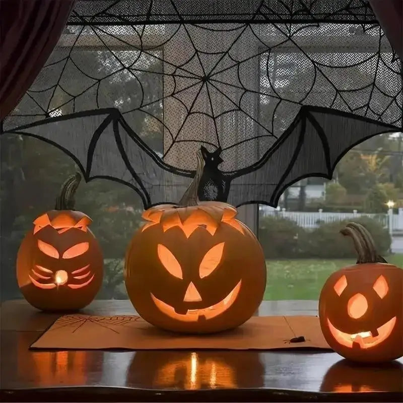 rideau halloween toile d'araignée chauve souris noir décoration fenêtre occasion festivités