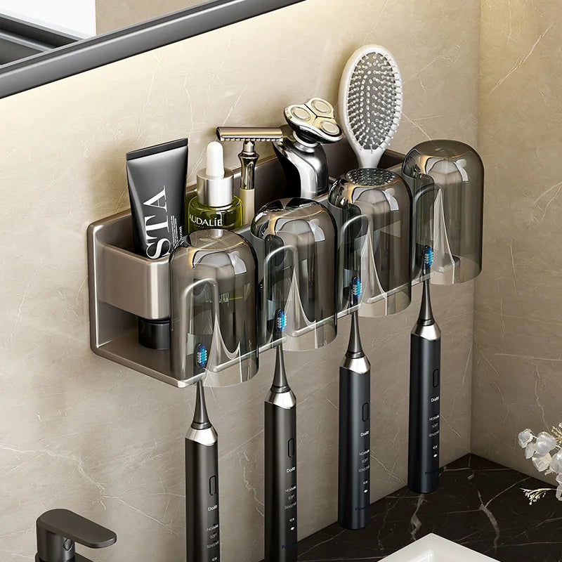 porte brosses dents adhésif moderne noir mat salle bains accessoires toilette crème dentifrice soins
