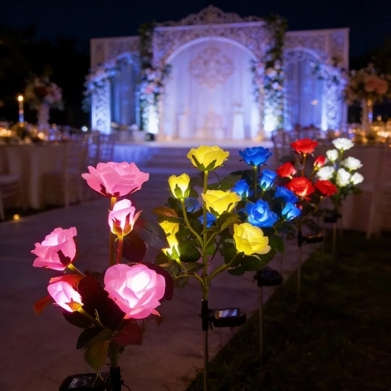 lumières solaires décoratives extérieures fleurs roses bleu jaune rouge blanc patio jardin moderne