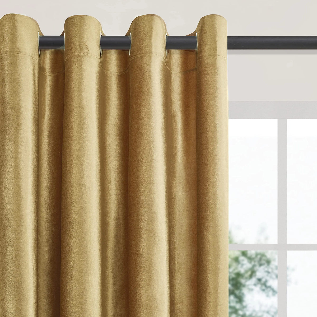 rideau velours or classique opacifiant fenetre anneaux chambre salon