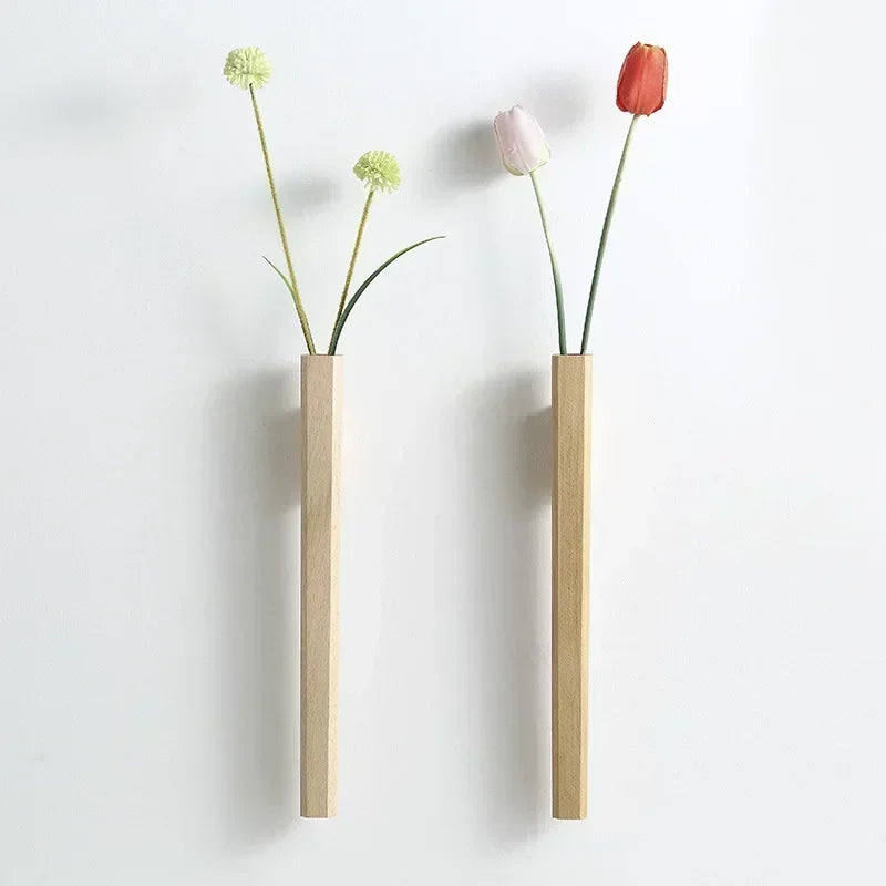vases muraux bois naturel minimaliste modernes japonais fleurs plantes fixation murale