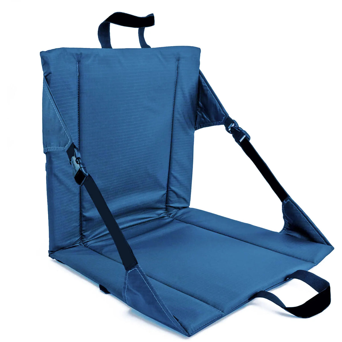 chaise pliable moderne bleu violet tissu rugueux ceintures noires poignée arrière extérieurversible inclinable