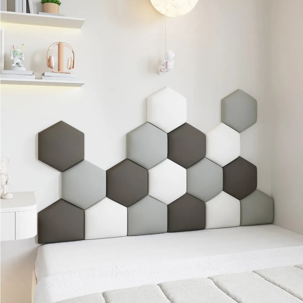 panneaux muraux hexagonaux 3d autocollants géométriques gris beige blanc décoration chambre enfant moderne
