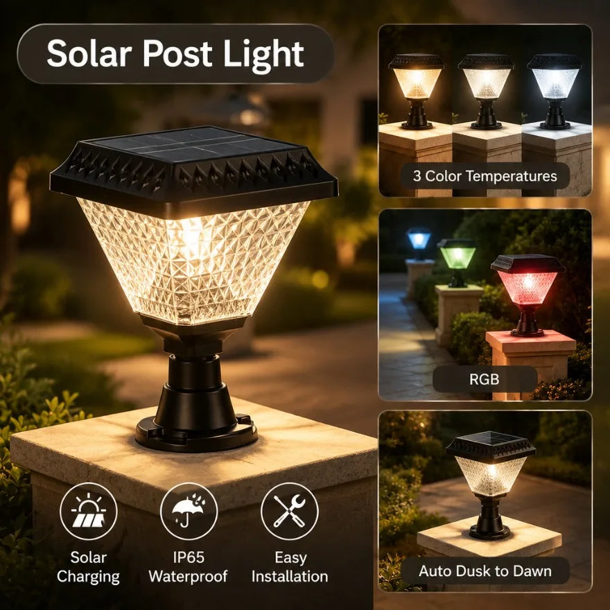 lampe solaire led ip65 étanche rgb automatisée moderne transparente motifs géométriques fixée