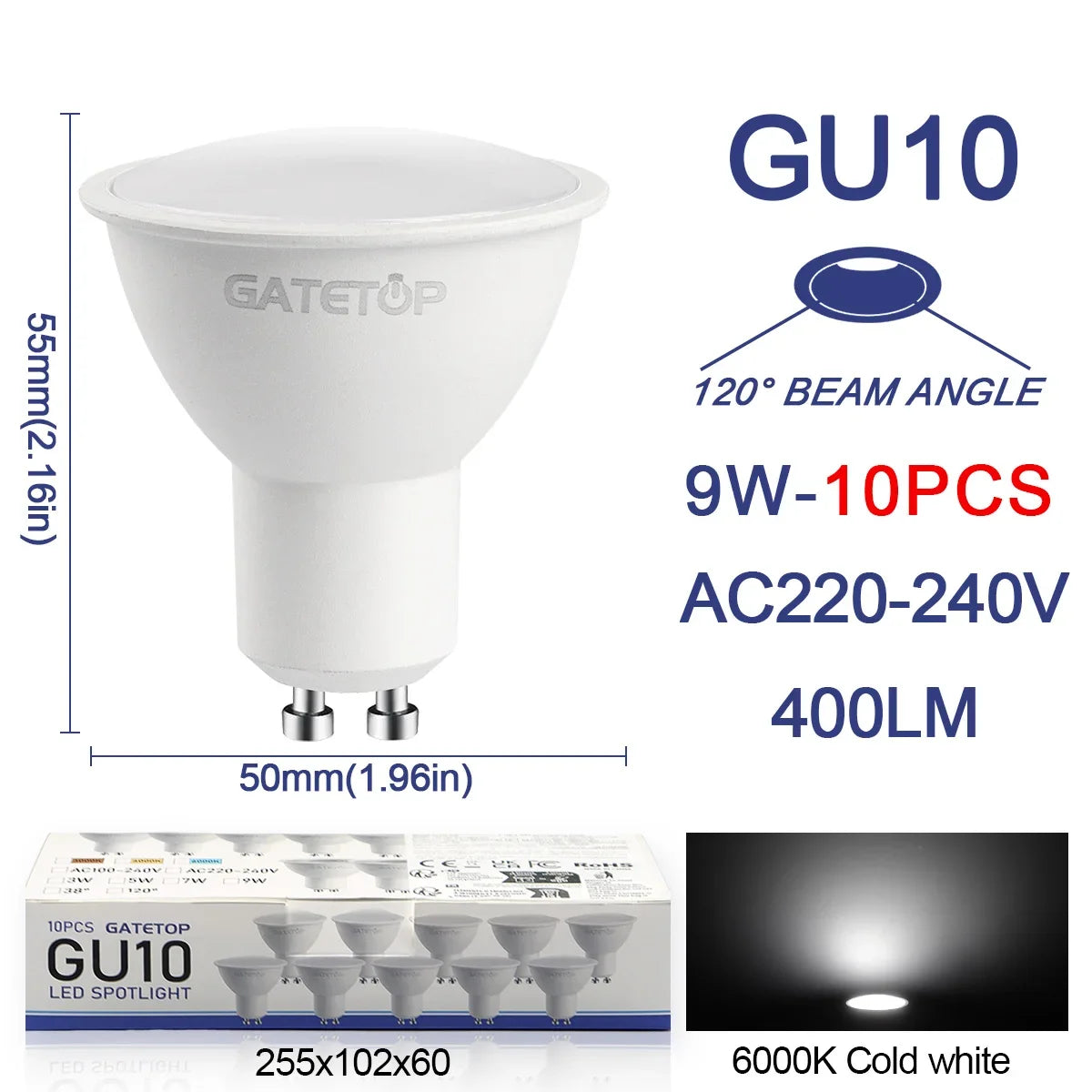 ampoules led gu10 9w blanc chaud 6000k moderne salon 3000k 4000k 25000h