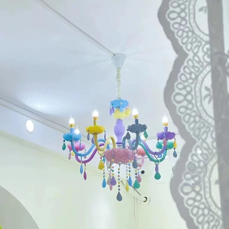 lampe suspension multicolore classique gouttes decoratives motifs floraux nickel brossé led moderne
