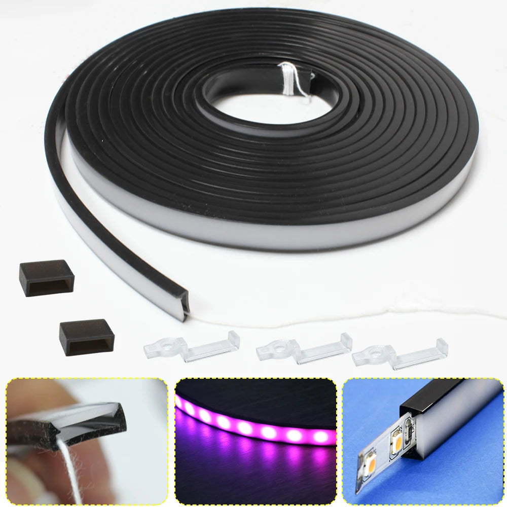 ruban led flexible noir mat moderne adhésif clips adhésifs noirs blancs silicone 5m 1m