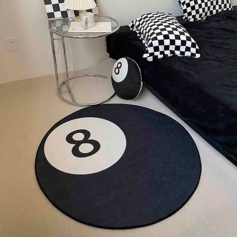 tapis rond noir blanc motif géométrique moderne minimaliste antidérapant intérieur extérieur