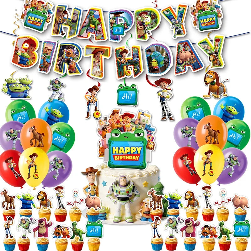 décoration anniversaire thème toy story gobelets assiettes serviettes ballons guirlande lunettes accessoires fête