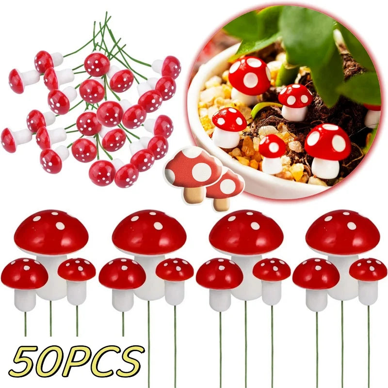 décor extérieur champignons artificiels rouge blanc points blancs piquet vert set 10 20 50pcs