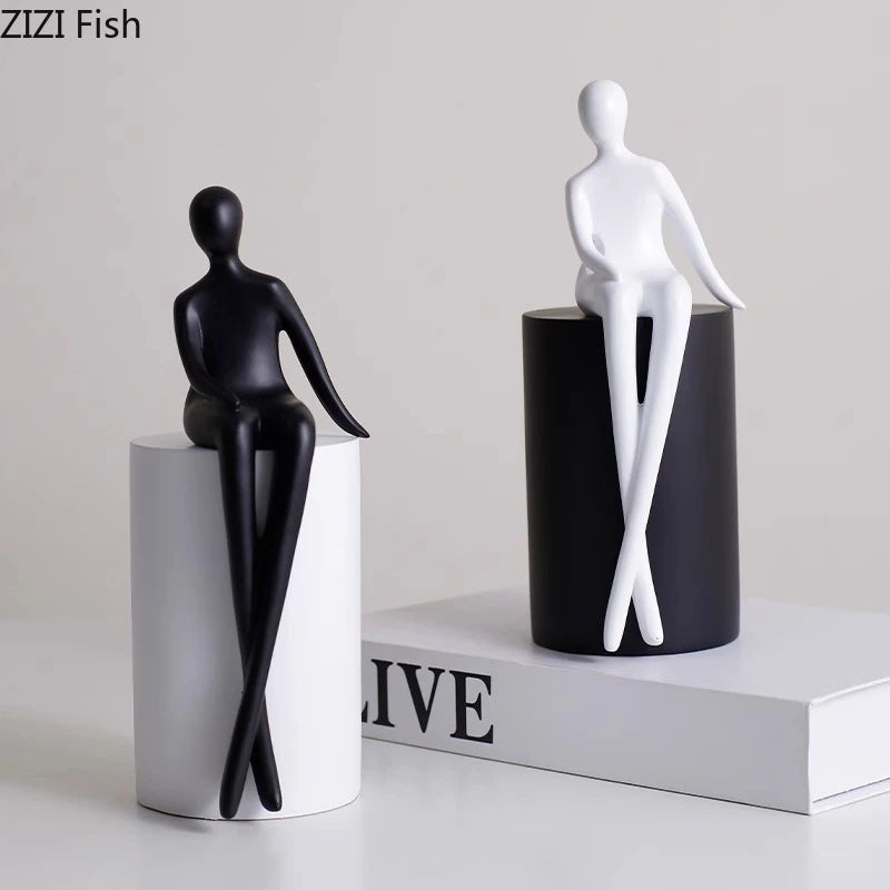 statuette moderne minimaliste noir blanche résine abstraction géométrique décoration créative esthétique