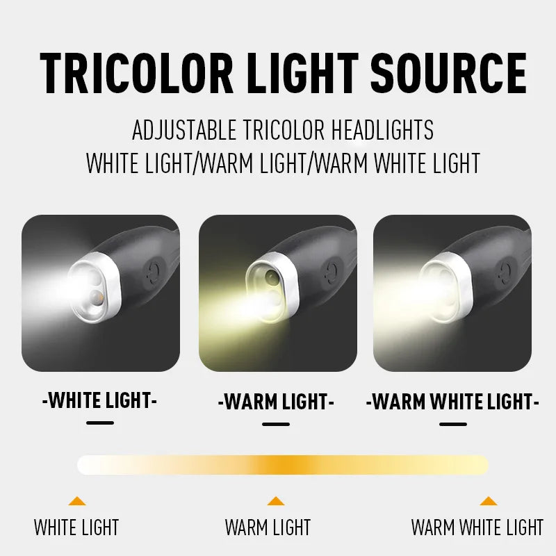 lampe cou multifonctionnelle rechargeable led noir blanche urgence étude course camping tricolore typeccharging