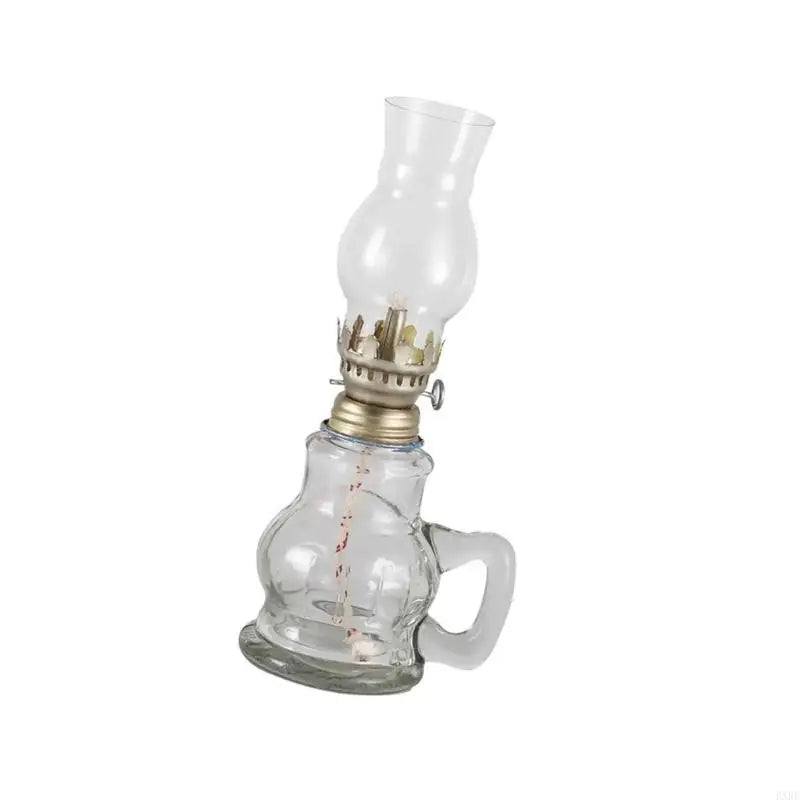 lampe huile vintage transparente vert clair motif floral rustic ambiance chaleureuse poignée base diffuseur