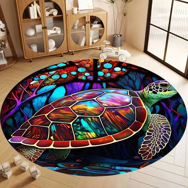 tapis rond multicolore motif tortue moderne abstrait 80x80cm 120x120cm salon chambre decoration exterieur polyester