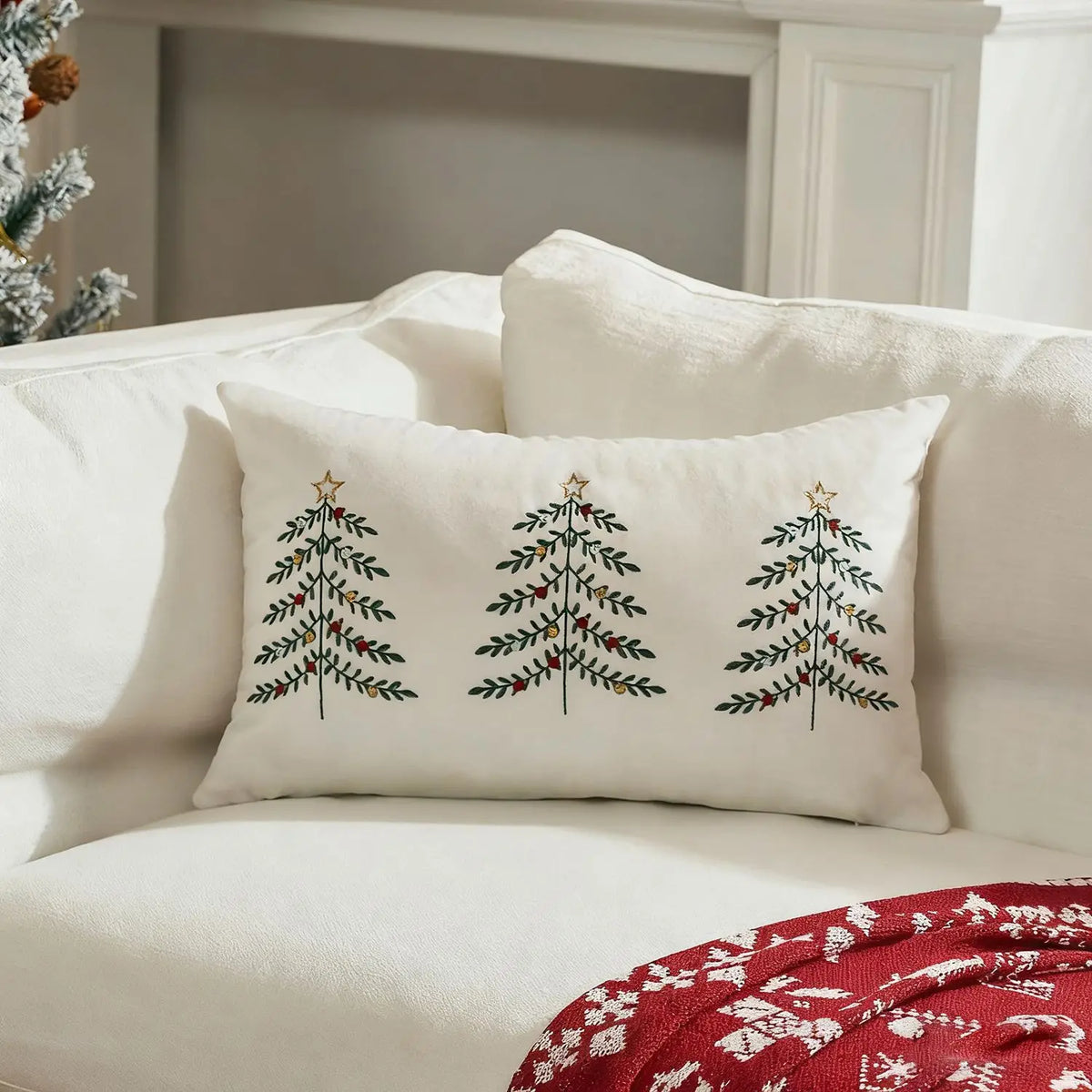 housse coussin brodée lettres noël velours polyester 30x50cm festive decoration voiture