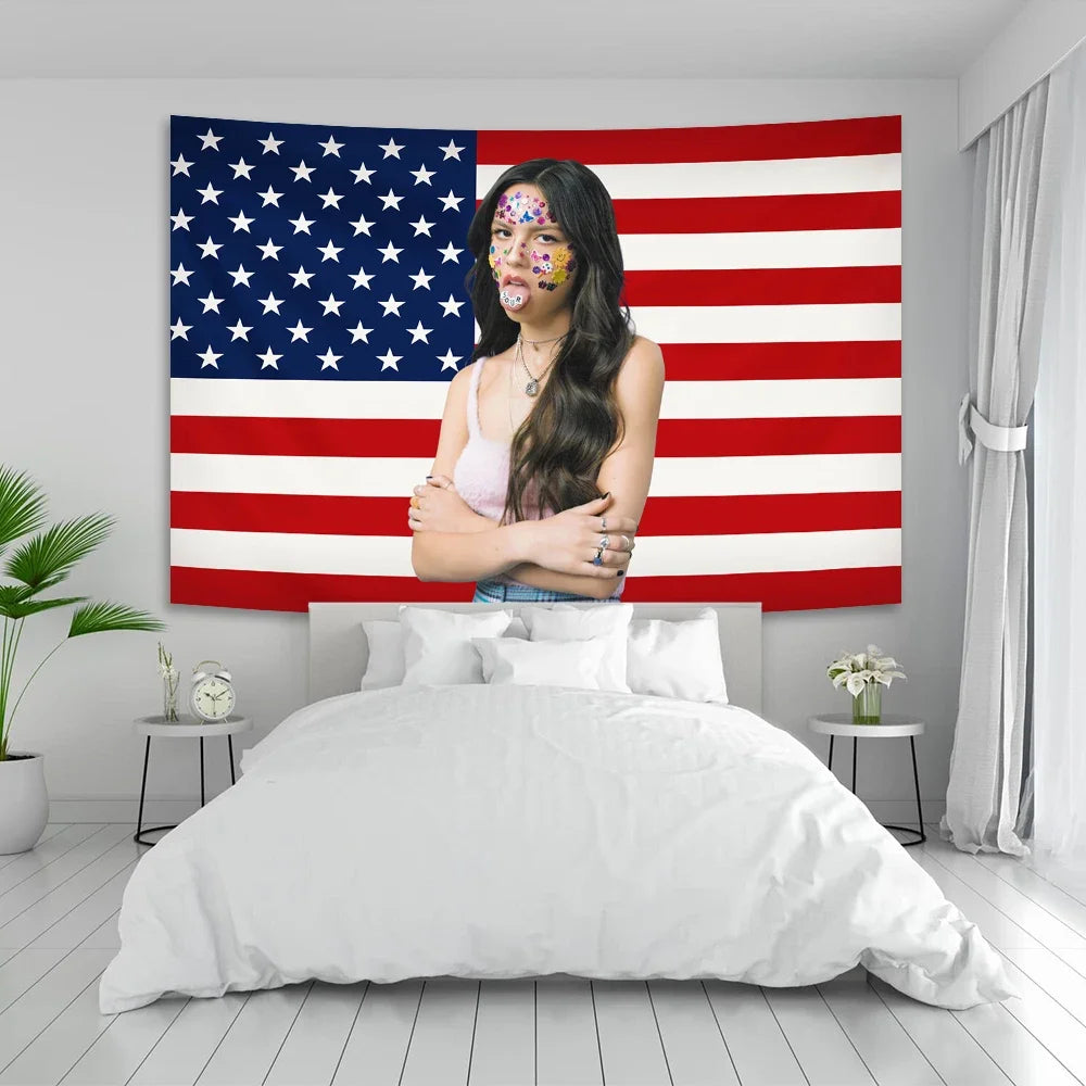 tapisserie étoiles blanches rouge rayures horizontales décorative patriotique chambre taille grande