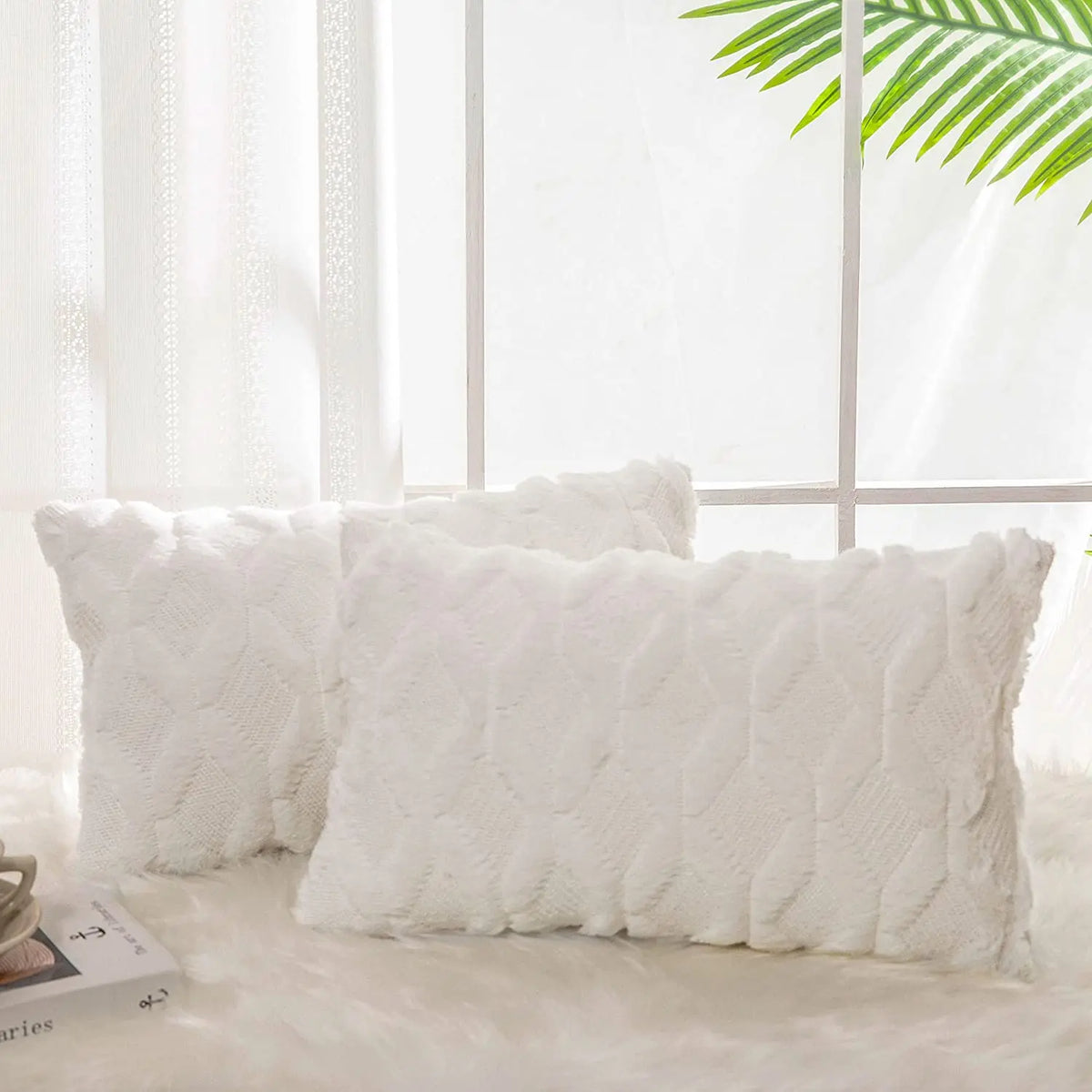 housse coussin peluche blanche motif géométrique moderne 30x50cm sofa lit chambre voiture decoration