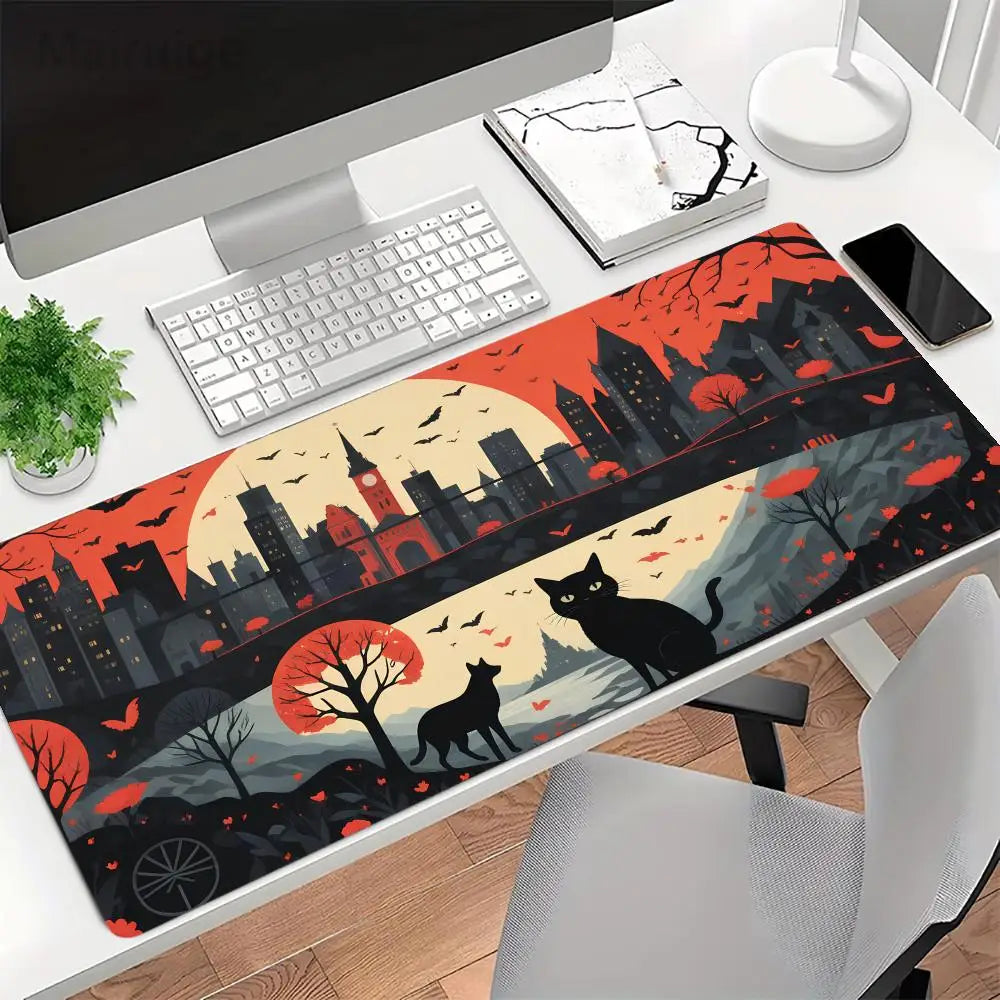 tapis souris paysage urbain chats graphique rouge noir gris