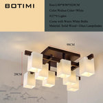 lustre japonais minimaliste bois marron foncé abat jours rectangulaires lumière douce led contracté