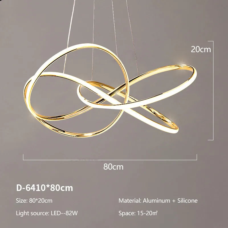 suspension lumineuse contemporaine or blanc géométrique minimaliste spirale chaînes suspendues