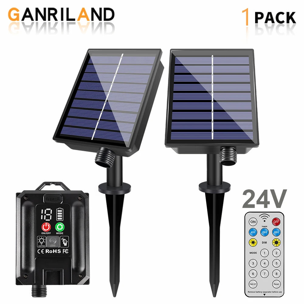 guirlandes led solaires 24v modes flash télécommande panneau lithium charge usb moderne
