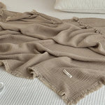plaid coton marron texture gaufrée franges voyage printemps automne minimaliste portable chambre coucher