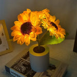 veilleuse rechargeable tournesol fleur jaune feuilles vertes deco moderne chambre table led