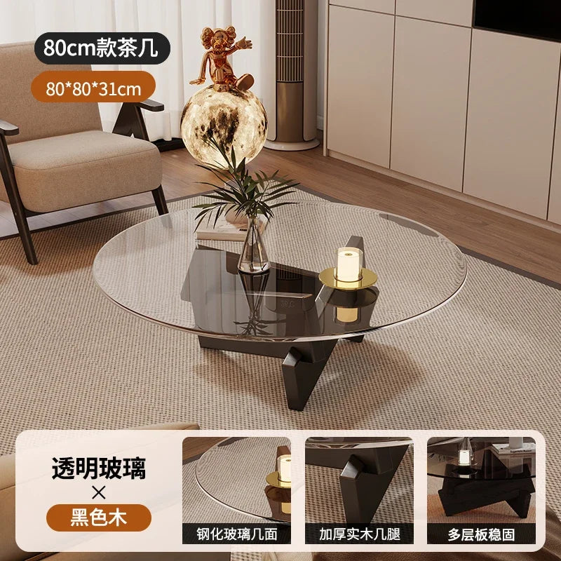 table basse moderne transparente bois marron clair plateau 70cm hauteur 31cm minimalistes