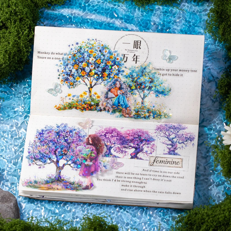 autocollants transparents fleurs colorées arbre feuilles vertes scrapbooking journal intime 10 pièces multicolore